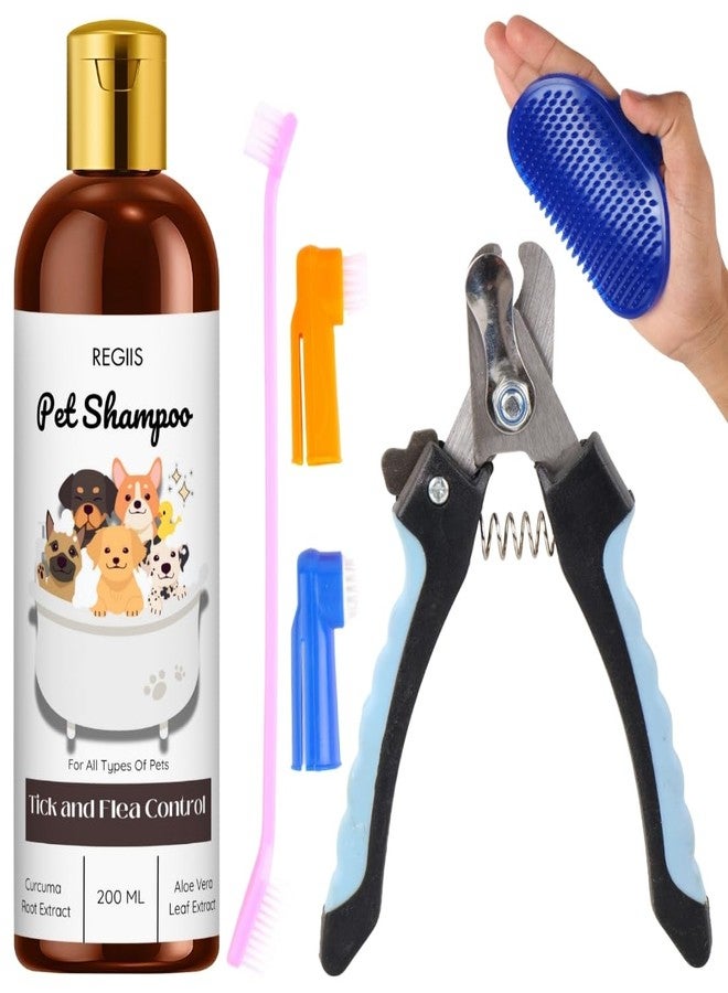 REGIIS Pet Shampoo for Dogs and Cats, Tick and Flea Control, 200 ml, with Curcuma and Aloe Vera - Image 1